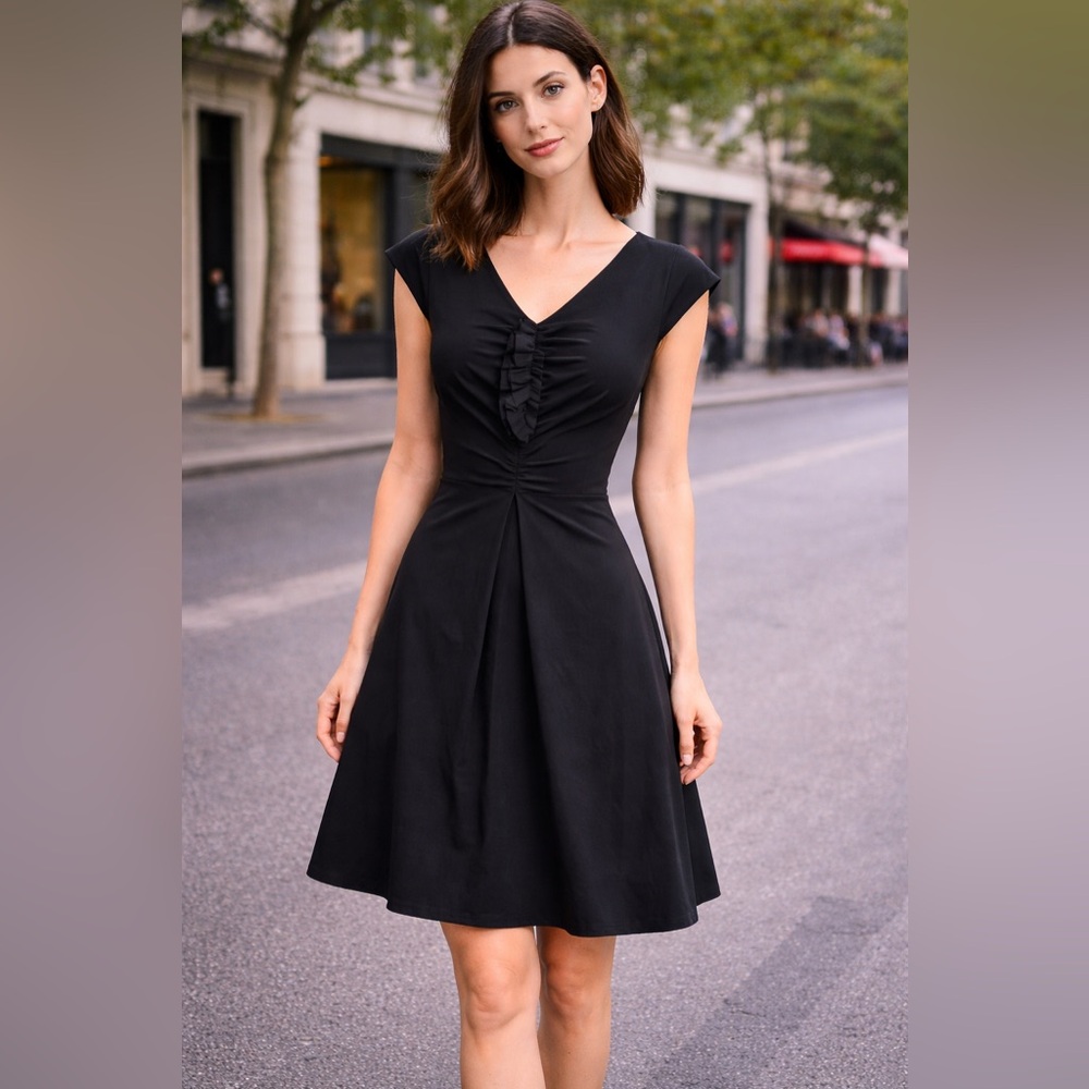Kids Baday Elegant Black Midi Dress with Cap Sleeves